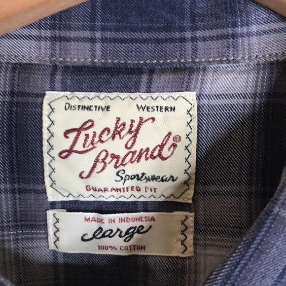 Lucky brand sportswear mens western snap button plaid long sleeve shirt size L - Picture 5 of 12
